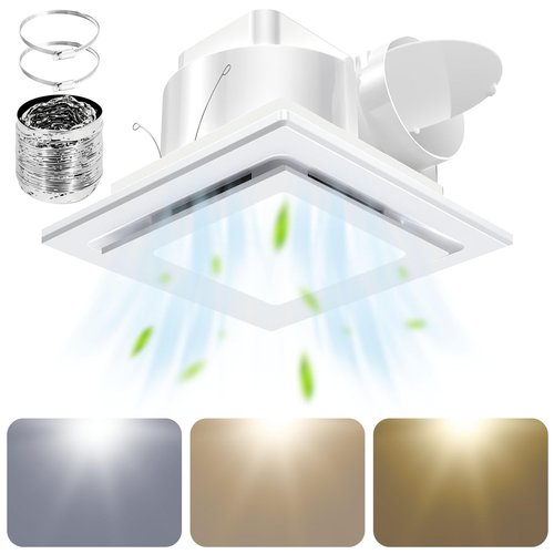 LESANM Exhaust Fan with Light, 12 inch Square Ceiling Mount Quiet Exhaust Fan - 12W 4000/5000/6000K Adjustable LED Light Combo, 110-220V 1.0 Sones Low Quiet Ventilation Vents for Office, Hotel, Bath