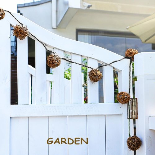 ACRAFT Rattan Ball String Lights Plug in Fairy Lights for Indoor Outdoor Patio Garden Balcony with End-to-end Connector Decorative Lighting-Brown Cord 10 Led 8.5ft