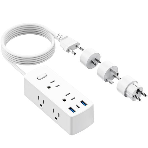 European Travel Plug Adapter, Olcorife Universal Travel Adapter for EU UK US AUS, 6 Outlets 3 USB Ports with 5ft Extension Cord, International Power Adapter for US to Europe UK AUS