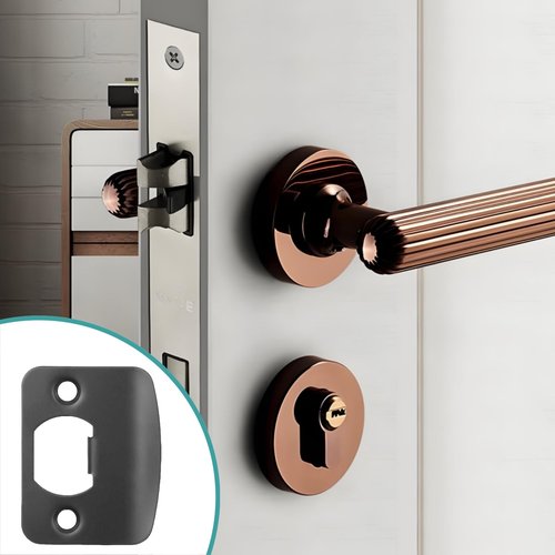Door Strike Plates, 12Pack Stainless Steel Deadbolt Strike Plates, Full Lip Round Corner Strike Plates, Door Reinforcement Kit, for Home Office Door Frame Repair(Black)
