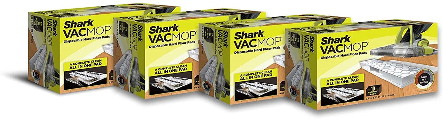 Shark VMP40 VACMOP Disposable Hard Floor Vacuum and Mop Pad Refills, Hardwood Floor Mop Pad, Shark Hard Floor Pads, 10 Count (Pack of 4) (Packaging May Vary)