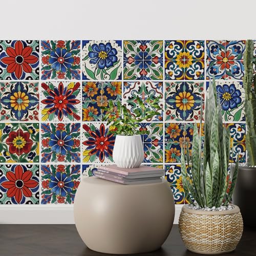 30 Pcs Mediterranean Style Peel & Stick Wall Tile Decals - Waterproof Vinyl Backsplash & Decor