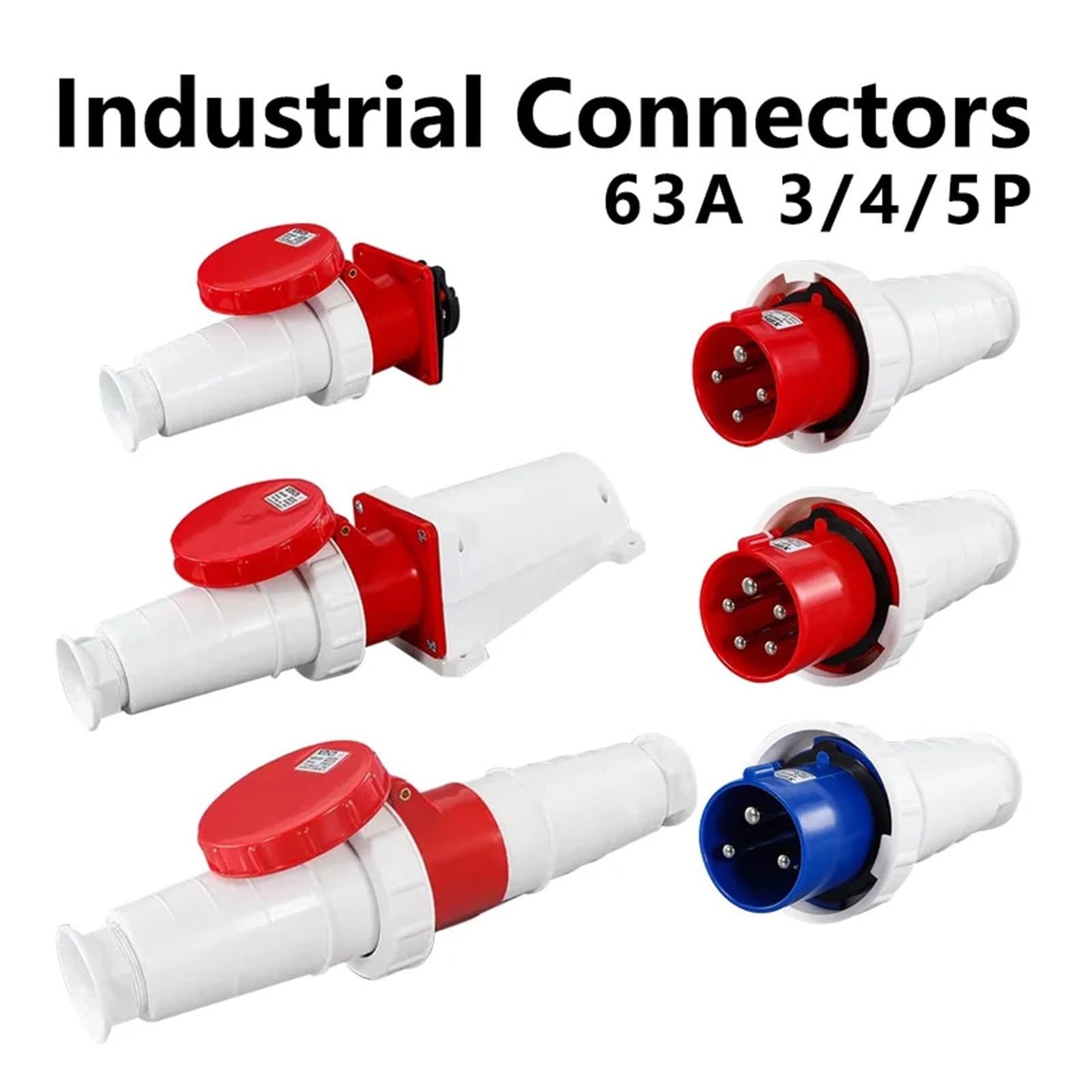 KETDDYEG 63A IP67 3P/4P/5Pin Industrial Plug and Socket Electrical Connector Wall Mounted Socket Male&Female Plug(3P 63A Plug)
