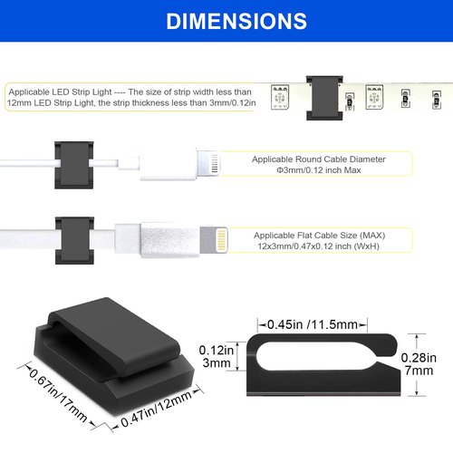 Strip Light Mounting Clips, ProPOW Self-Adhesive Mounting Bracket 3M Clip, Strip Light Clips,Cable Holder Wire Organizer Cord Hook Accessories(Black 100pcs)
