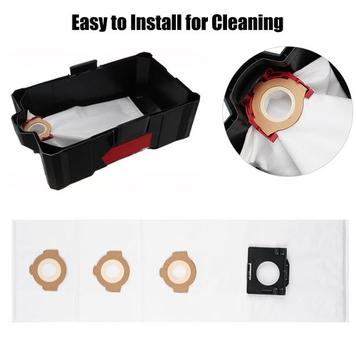6 Pack 49-90-2016 Fleece Dust Bags Compatible with Milwaukee 0960-20 & 0970-20 Cordless Wet/Dry Packout Vacuums + 2 Pack Attachable Bag Holder （6 Bags 2 Holders)