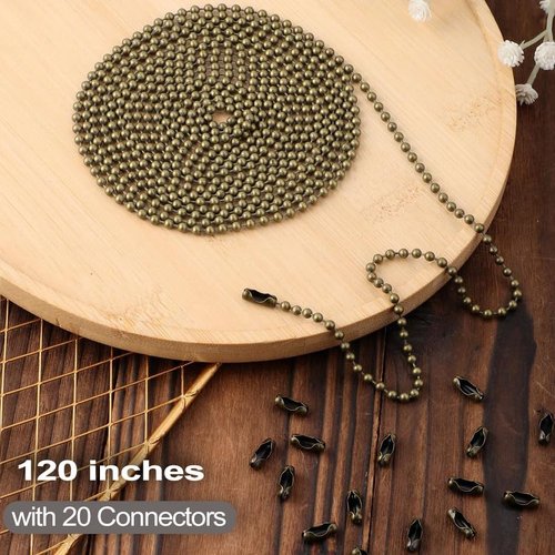 Bronze Ceiling Fan Pull Chain Accessory, 120" Extra Long Rust Proof 3MM Beaded Ball Light Pulls Extension Chains with 20 Connectors