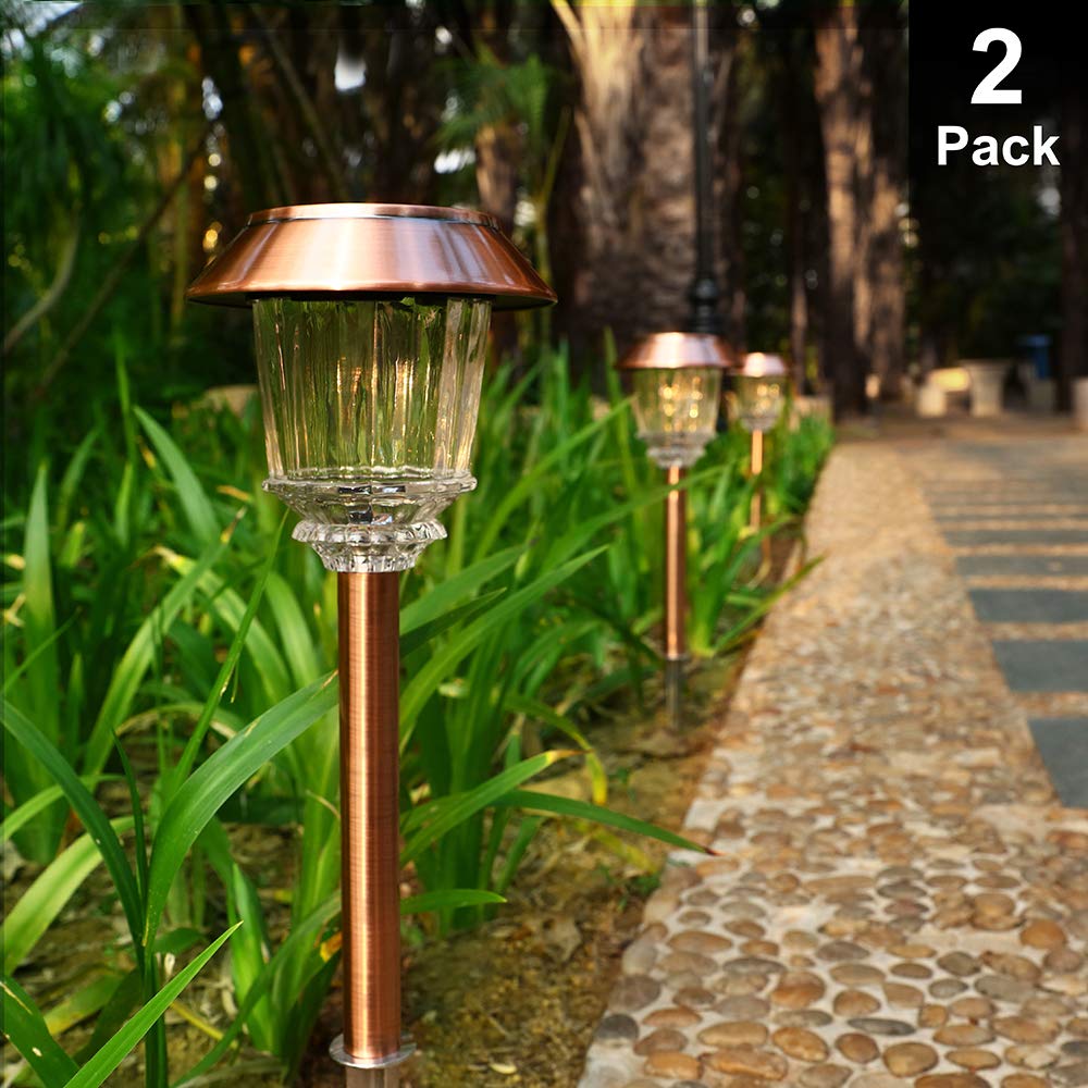 DenicMic Solar Garden Lights Outdoor Pathway Lights Glass Stainless Steel Waterproof Solar Powered Landscape Lighting for Yard Patio Lawn Path Walkway, Super Bright 12-40 Lumens, 2 Pack