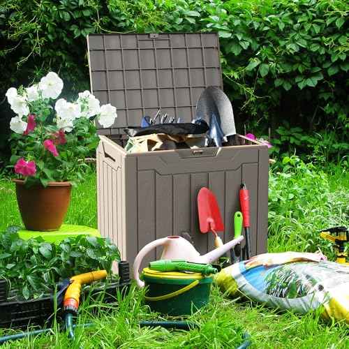 YITAHOME 31 Gallon Outdoor Storage Deck Box, Waterproof Resin Package Delivery and Storage Box with Lockable Lid for Patio Furniture Cushions, Pool Accessories, Garden Tools, Taupe