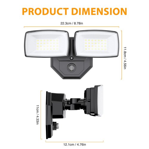 Onforu 32w 3200LM Dusk to Dawn Outdoor Lighting,6500K Dual-Head Flood Light Outdoor with Photocell,IP66 Waterproof Security Lights,Exterior Daylight Off and Night On Black Wall Light for Patio Garden