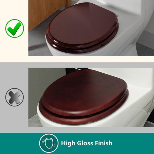 Toilet Seat, Solid Wood, Rubber Wood, High Gloss Finish, Mahogany Red, PIKLiDS (Round)