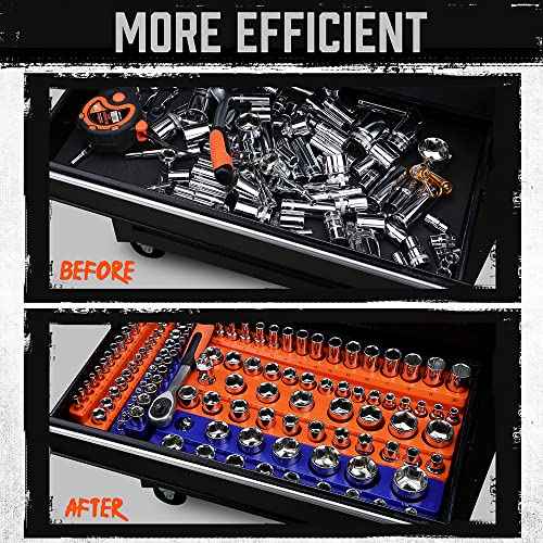 HORUSDY 6-Piece Magnetic Socket Organizer Set, 1/4", 3/8", 1/2" Drive Holders for 143pcs, Magnetic Trays for Socket Storage