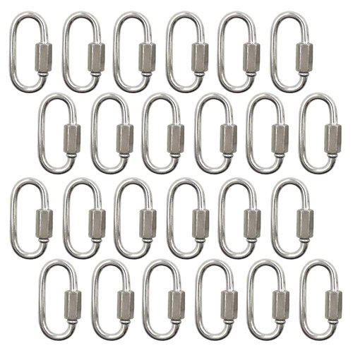Qjaiune 24Pcs Quick Links 1/8 Inch Stainless Steel D Shape Locking Carabiner, Heavy Duty Durable Chain Connector