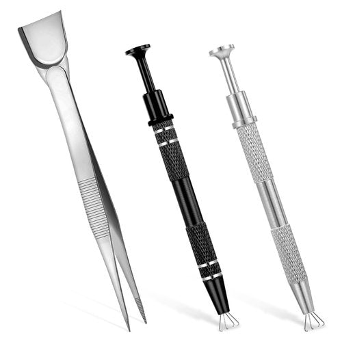 Grabber Tool Holder Set 3 Pcs Jeweler's Pick Up Piercing Taper Ball Grabber Tool for Changing Jewelry Stainless Steel Diamond Claw Tweezers Piercing Assistant Fit Tiny Objects Components Beads Cake