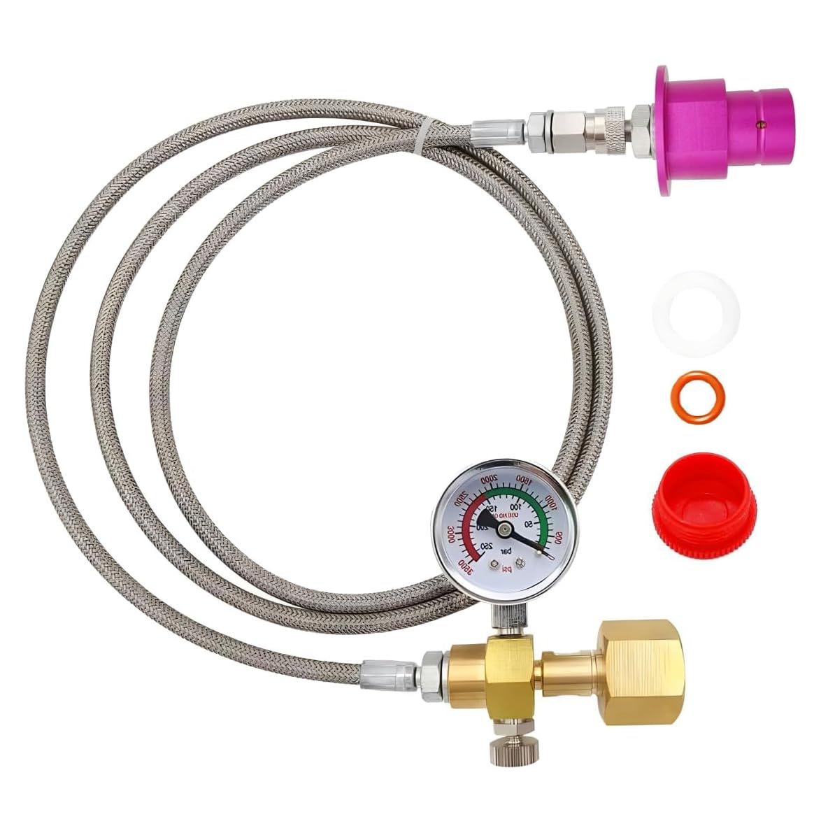 Soda Machine Co2 Adapter Quick Connector Adapter With High Pressure Stainless Steel Hose,Soda Water Maker Adaptor Compatible with Terra DUO Art Gaia Series 56inch with Gauge