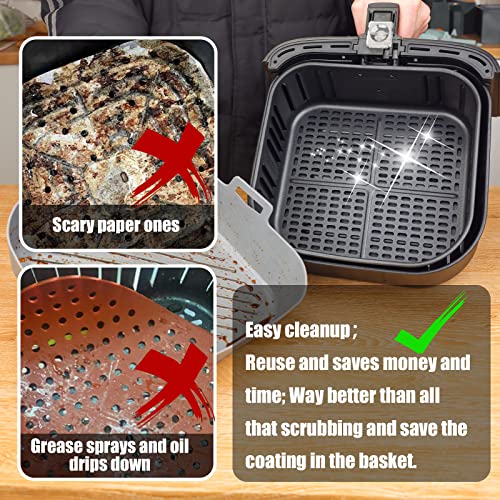 Golden Associate 9x9 Inch Silicone Air Fryer Liners, 2-Pack - Non-Stick Food-Grade Square Liners