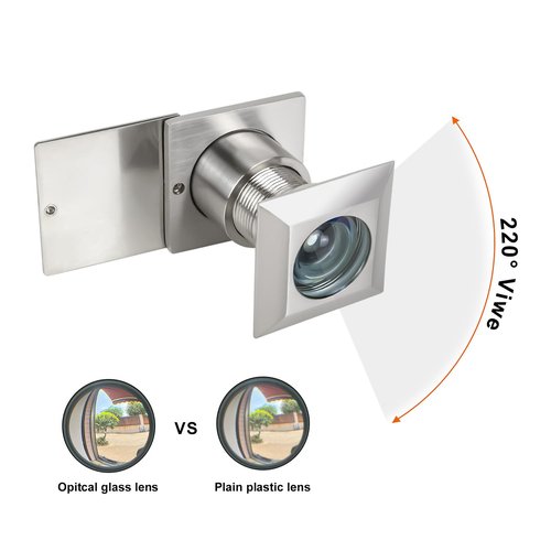Earl Diamond Solid Brass Square HD 220 Degree Door Viewer Peephole with 28mm Drill Bit and Privacy Cover, Compatible with Door Thick from 1-21/32" to 2-1/8", Satin Nickel
