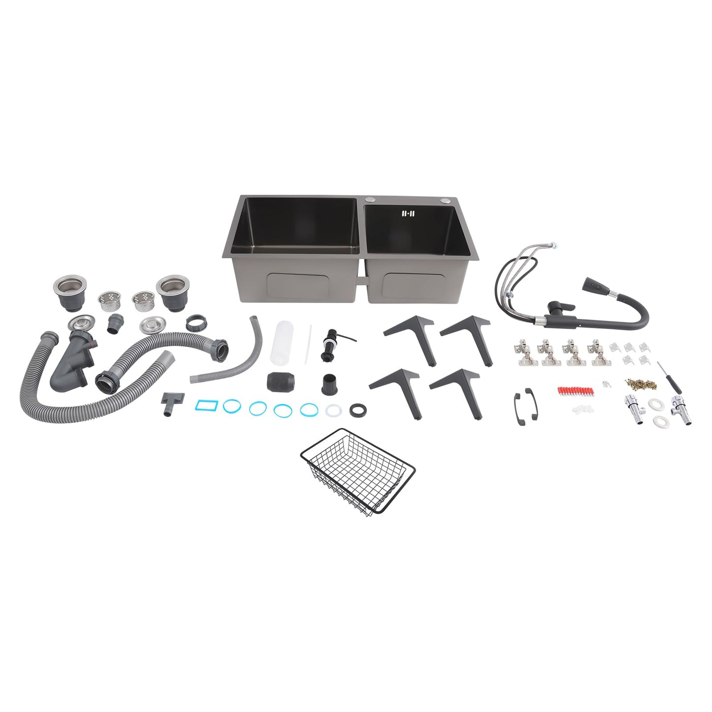 sjcdicnj All-in-One Utility Sink & Cabinet, 31-inch Freestanding Kitchen Sink Cabinet Stainless Steel Laundry Cabinet with 360° Faucet for Laundry Room, Garage, Mudroom (Black)