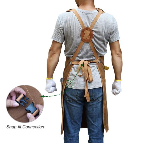 BRITEREE Woodworking Apron for Men, Gifts for Men Dad Father, with 9 Tool Pockets, Durable Waxed Canvas Work Apron for Woodworkers Carpenters Blacksmiths (Brown -Waxed Canvas Apron)