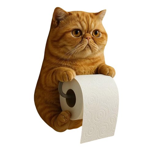 3D Cat Toilet Paper Holder, Wall Mount Bathroom Tissue Roll Storage, Gray Tabby Cat Design, Resin Material (#03)