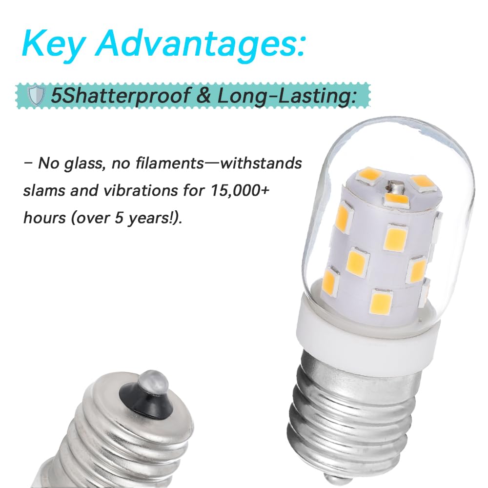 UgoHiff LED Light Bulb for Whirlpool Microwave WMH53521HZ06, WMH53521HZ1/2/4/5, WMH31017AS0/1/2/3/4/5- E17 3W 4000K White 820632A LED Light Bulb (2 Pcs)