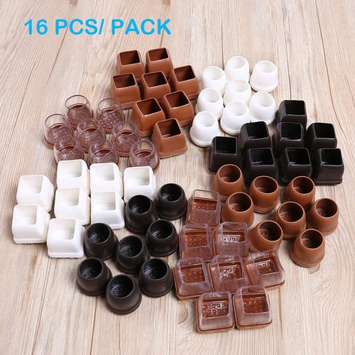 16 Pack Chair Leg Floor Protectors for Hardwood Floors, Round Rubber Furniture Sliders, 360°Felt Pad Bottom Wrapped Thickening Silicone Furniture Legs Caps Covers(Square,Clear-Brown-L)