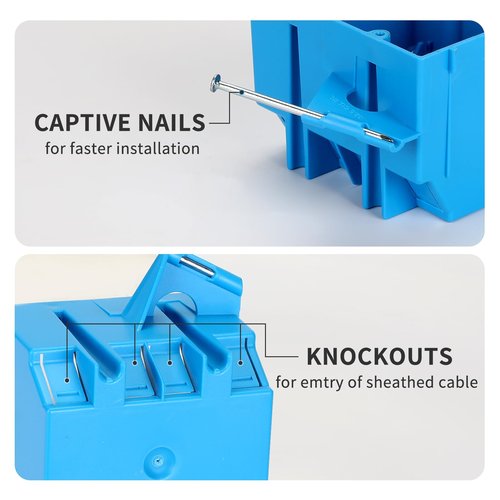 XIUTE 1Pcs Nail On 2 Gang Electrical Outlet Boxes Plastic New Work Standard Blue Switch/Outlet Wall Electrical Box 32 Cubic, ETL Certified