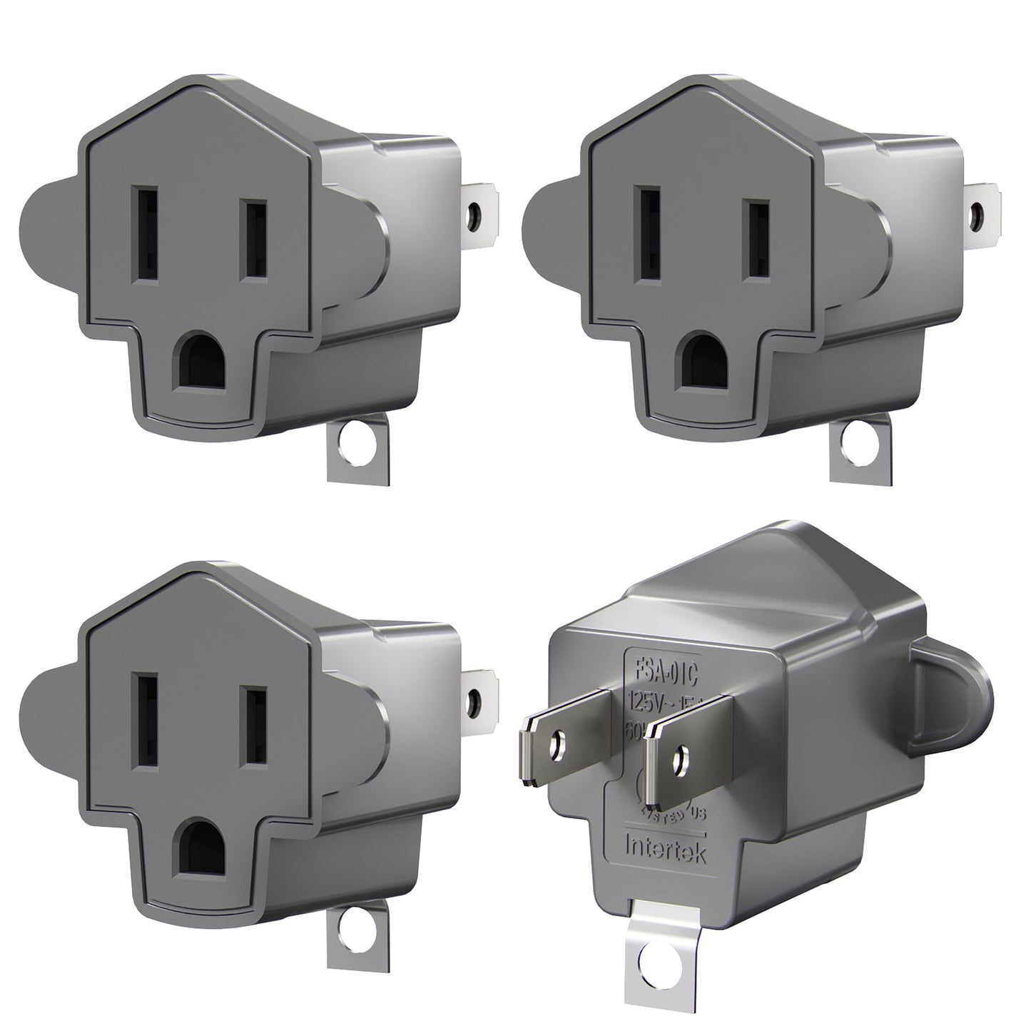 2 Prong to 3 Prong Outlet Adapter, ETL Listed 3-2 Prong Adapter, Fire-Retardant (392℉) PBT Material, Heavy Duty Wall Plug Adapter for Old Homes, Travel to Japan, and Industrial Use, Gray 4-Pack