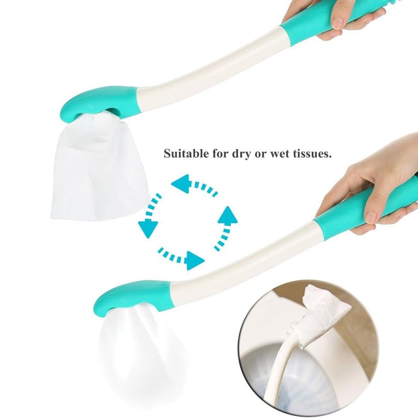 VBQFDPH Long Handle Bottom Wiper, Toilet Aids Tool, Extends Reach Over 15 Inches, Grips Toilet Paper or Wipes