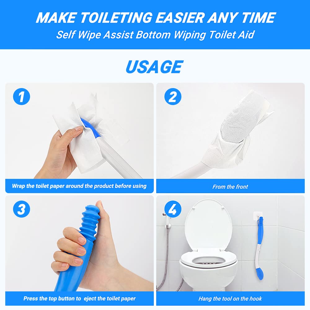 Jhua Foldable Butt Wiper Tool for Women Men Toilet Aids for Wiping 15.7" Long Comfort Bottom Buddy Wiping Aid, Self Wipe Assist Toilet Aids Wand for Disabled, Elderly, Overweight, Pregnant People