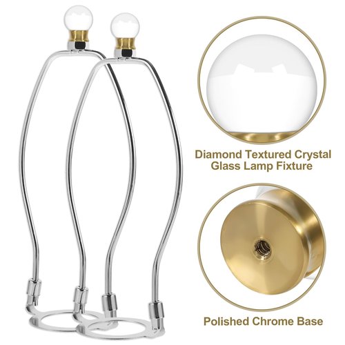 2 Pack Crystal Lamp Finials Decorative Top Accessories Glass Crystal Ball, Clear Lamp Finial Cap Knob with Polished Chrome Base Knob Topper Finial for Lamps Shade