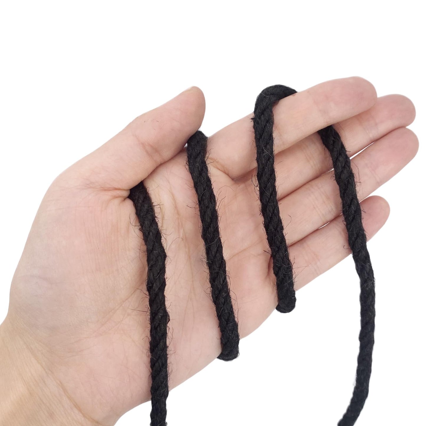 Leecogo 6mm Jute Rope 100 Feet Natural Craft Rope Twine String Perfect for Home Gardening Macrame Arts Crafts DIY Cat Scratching Post Replacement Repairing Recovering Cats Toy Making,Black