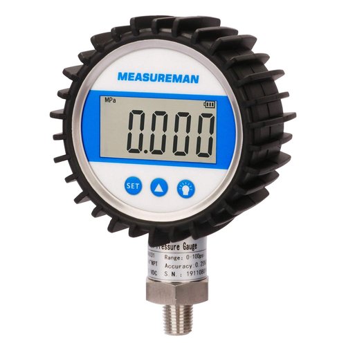 MEASUREMAN 3-1/8" Dial Size, Digital Pressure Gauge, 0-300psi/bar/Mpa/Kpa, 1/4" NPT Lower Mount, 0.25% Accuracy