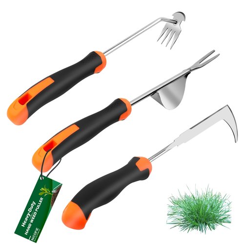 Nicofie 2025 Hand Weeder Tool, Rubber Handle Manual Weeder Puller Tool, Uprooting Weeding Tools, Crack Weeder Crevice, 4 Teeth Weeding Tool, Weeding Artifact Tool for Gardening(3 Pcs)
