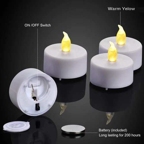 Battery Tea Lights: 24 Pack LED Tea Lights Candles Realistic and Bright Flickering Holiday Operated Flameless LED Tea Light for Seasonal & Event Celebration Warm Yellow Lamp Battery Powered