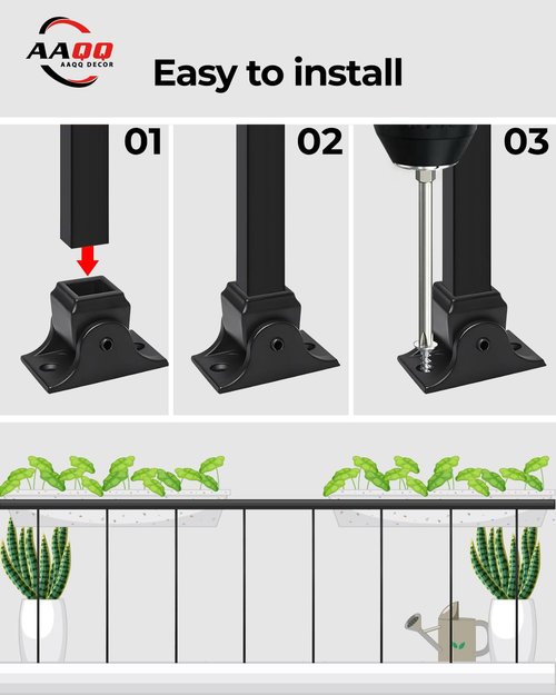 AAQQ Decor 10 Pack Iron Balusters for Staircase Interior Square Hollow Stair Spindles 1/2" Iron Straight Balusters with 20 Swivel Shoes(A01-10)
