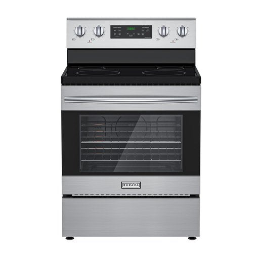 Empava Electric Range, Radiant Ceramic Cooktop with 4.8 Cu. Ft. Oven, 4 Cooking Elements, Steam Cleaning, Freestanding & Slide-in Stove in Stainless Steel,30 Inch, 240V(Power Cord Not Included)