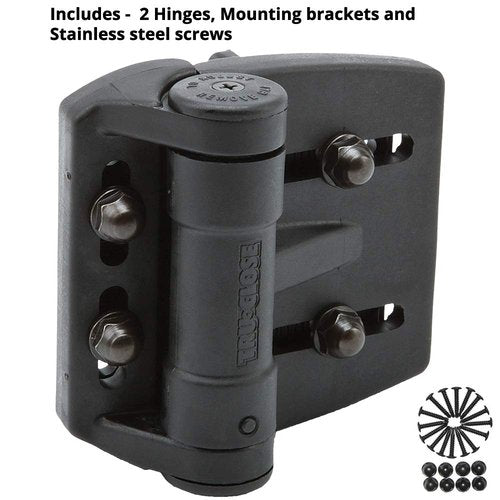 D&D Technologies TCAMA2 Multi-Adjust Regular Duty Gate Hinges, for Self Closing Metal, Wood, Vinyl Gates up to 55 Pounds, 3-Way Adjustable, Gap up to 2", Black, 2 Count