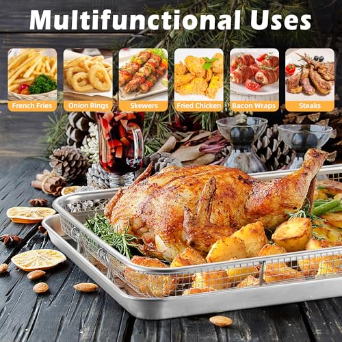 TeamFar 16" x 12" & 12.5" x 9.6" Air Fryer Basket & Tray Set – Large & Medium (2-Pack)