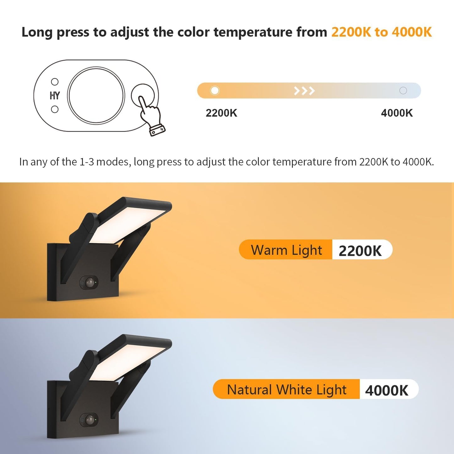 illumishin Solar Outdoor Motion Sensor Wall Light, LED Dimmable Modern Exterior Light Fixture, Rotatable with 3 Lighting Modes, Aluminum, IP65 Waterproof for Porch, Patio, Garden, Garage, Front