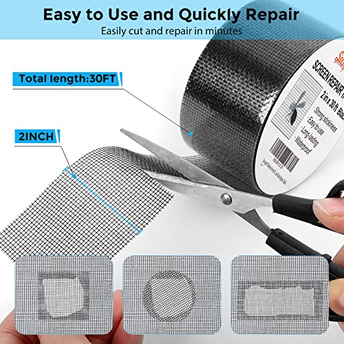 Secopad Black Screen Repair Tape 2in x 30ft - Fast & Durable Mesh Patch Kit