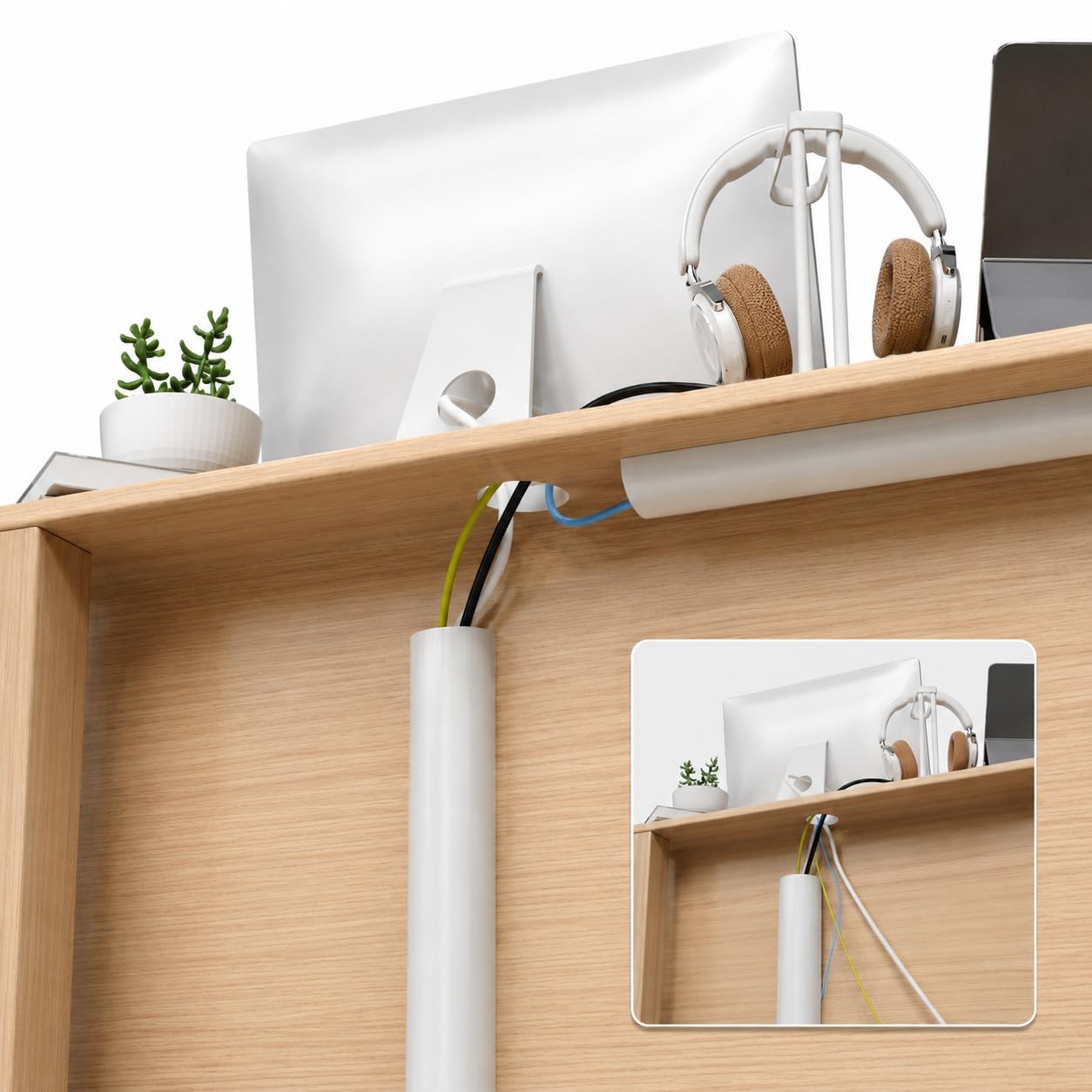 Cord Hider Raceway Kit, 39 inch Wall Cable Hider for 1 Cable, Silicone Material Hiding Wall Mount TV Powers Cords in Home Office, W0.59 H0.39in White