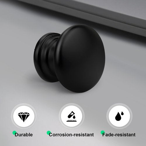 EZRENOVA 10 Pack Black Cabinet Knobs - 25mm (0.98") Diameter, 20mm (0.79") Height - Modern Plastic Minimalist Drawer Pulls- Easy Install Hardware for Kitchen, Bathroom & Wardrobe