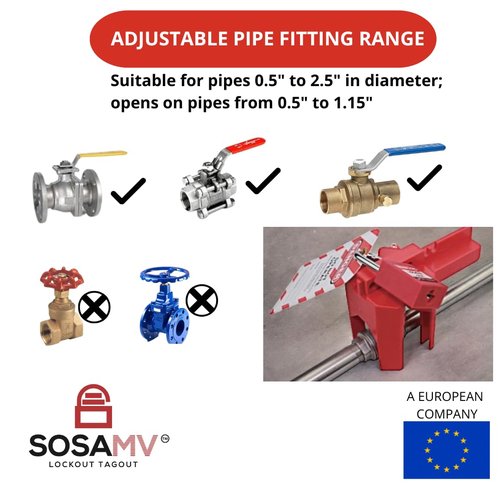 SOSAMV Ball Valve Lockout Device with Padlock for 1/2"-2-1/2" Outside Diameter Pipe - Water Valve Lock, Lock Out Tag Out, Highly Resistant to Cracks & Abrasion.