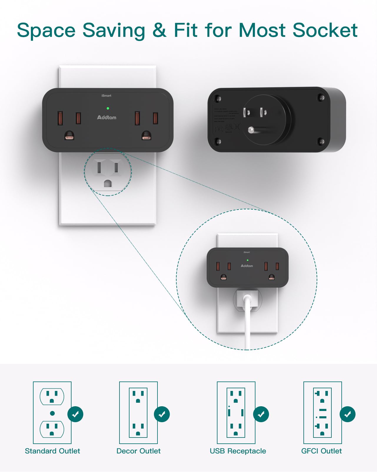 Cruise Ship Essentials, Travel Power Strip - Outlet Extender with 4 AC Outlets 3 USB (2 USB C), No Surge Protector Cruise Approved for Carnival, Royal, Multi Plug Adapter for Cruise Travel Essentials