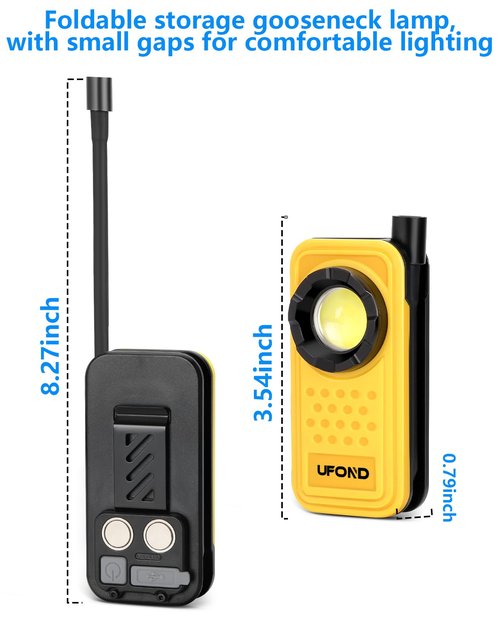 UFOND Rechargeable Flashlight,Lightweight Pocket Work Light Gooseneck Lamp,Dual Light Source 4 Mode Brightness,Magnetic Clip Aluminum Alloy Spotlight,Hand Free for Repair Outdoor Camping Emergency