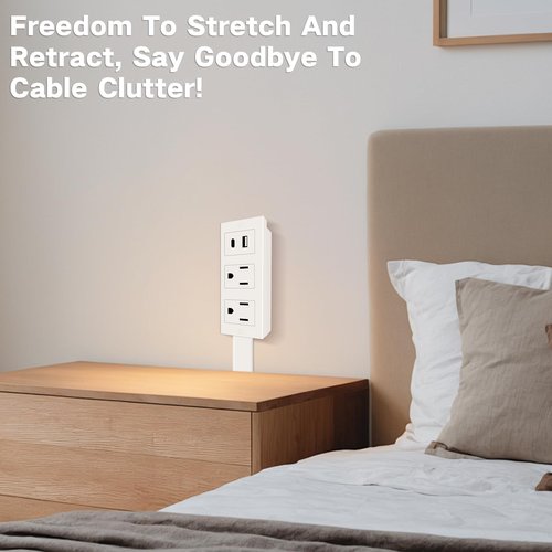 Extendable Rotating Outlet Stick USB-A, USB-C, and 2 Ac Power Strip Stick Swivel Plug Adapter for Behind Furniture Dorm Apartment Office(1pc)