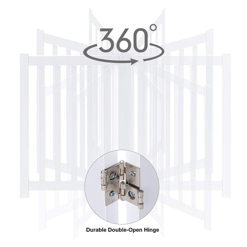 LZRS 2-Panel Wooden Free Standing Foldable Dog Gate Indoor – Solid Hardwood 24" High, Step-Over Safety Pet Gate for Doorways, Stairs & Small Spaces - Indoor Use, White