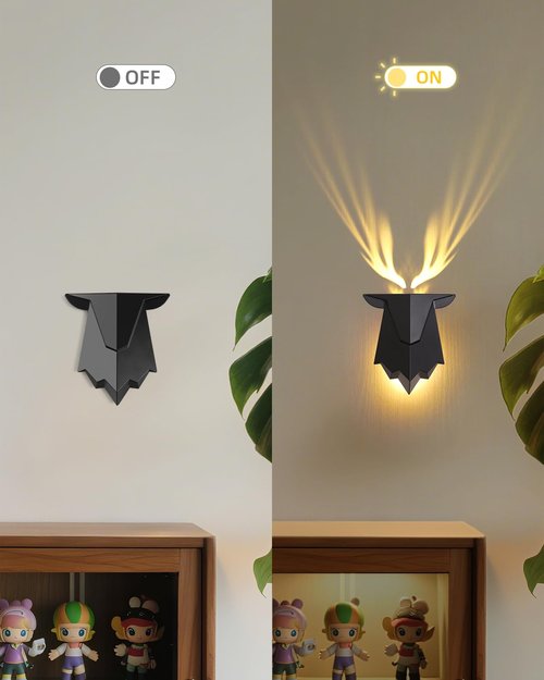 Fuloon Antler Night Light with Remote Control, Adjustable Deer Wall Lamp Battery Operated and Removable Charging for Bedroom, Living Room, Hallway 1PC
