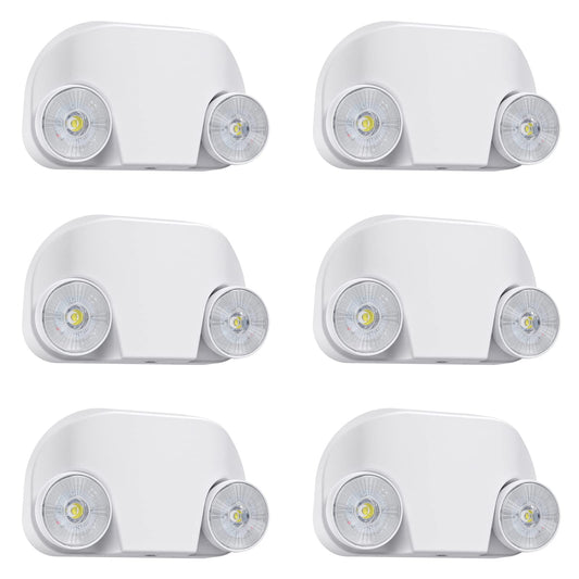 SASELUX Led Emergency Light with Remote Capable, Adjustable LED Lamp Heads Exit Lighting, Backup Battery White Emergency Lights, 120V-277V Dual Voltage, UL Certified (6 Pack)
