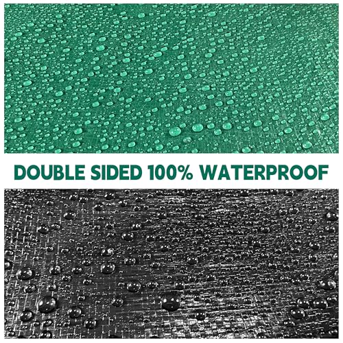 Heavy Duty Green & Black 15x15 ft UV-Resistant Tarp with Grommets - 10 Mil Waterproof Cover